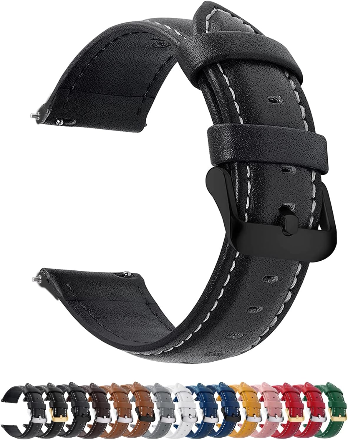 Detalle de Fullmosa Cinturino in Pelle 22mm con Quick Release per Orologi e Smartwatch – Nero