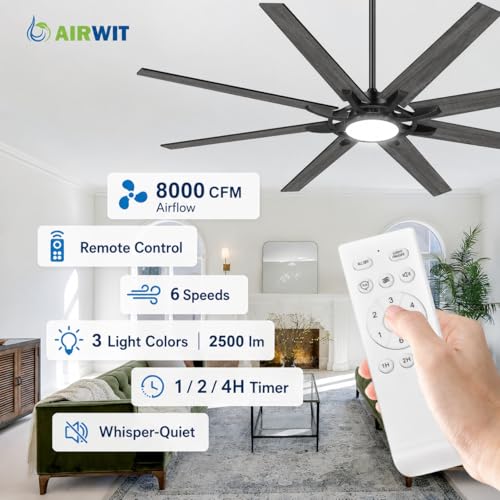Detalle de Airwit Ventilador de Techo con Luz Extra Grande (183 cm) — rendimiento silencioso para salones y terrazas cubiertas