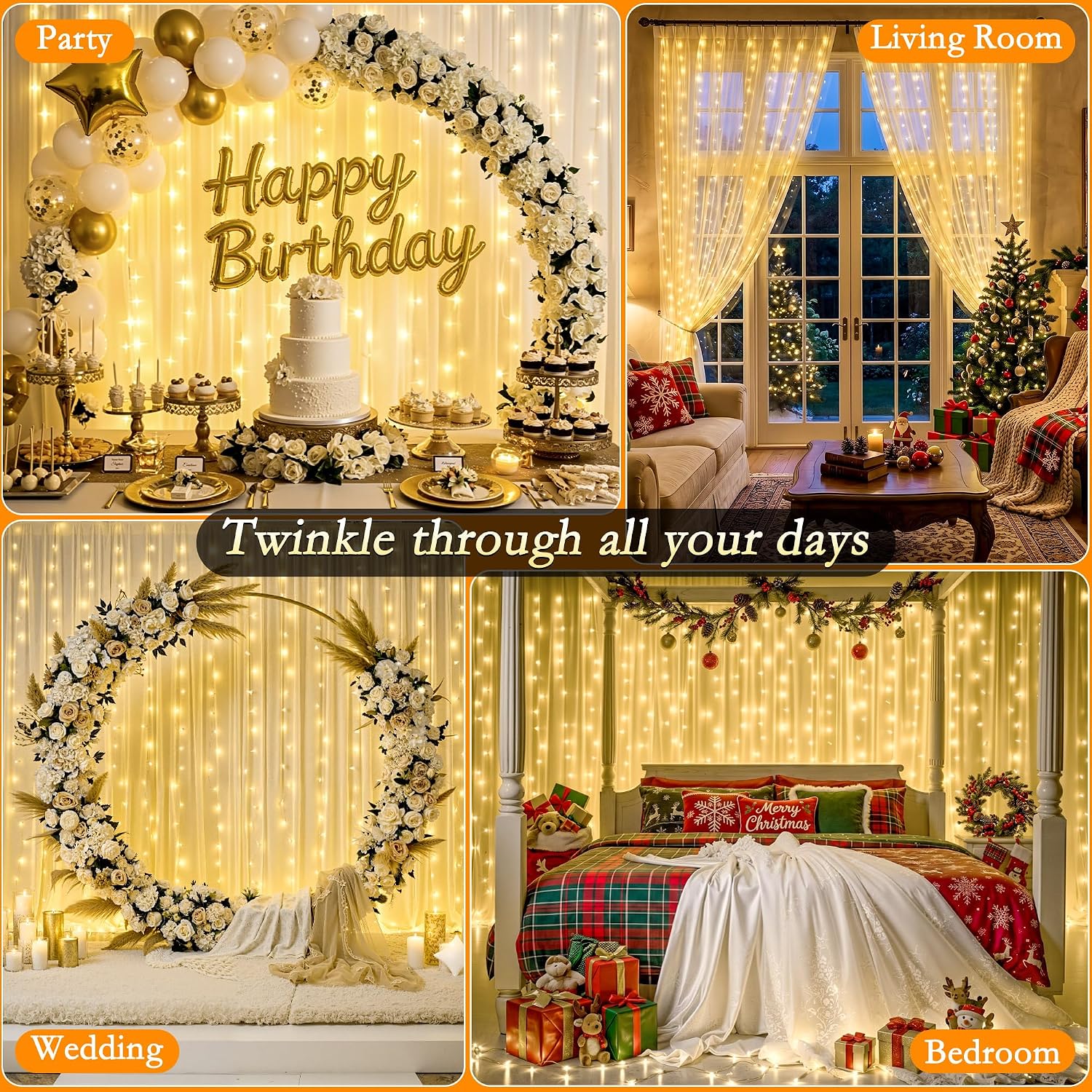 Thumbnail 6 de Soagrc SG-CP-CL Curtain String Lights, 200 Warm White LEDs, 8 Modes, IP44