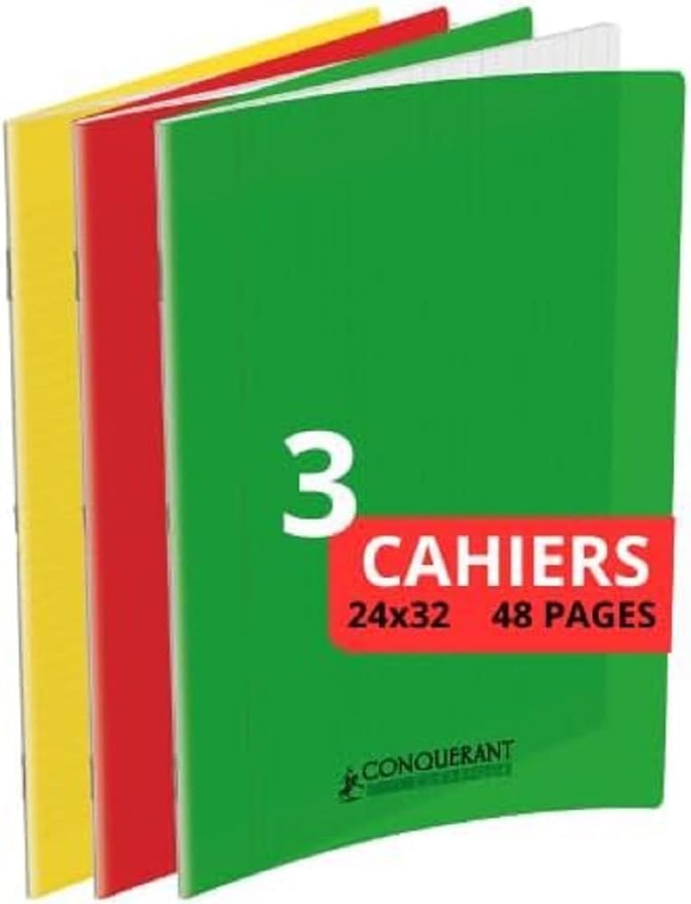 Thumbnail 4 de Conquérant Lot de 3 Cahiers Classique 24x32 cm Grands Carreaux Seyès 48 Pages Agrafées, Couleurs Assortis