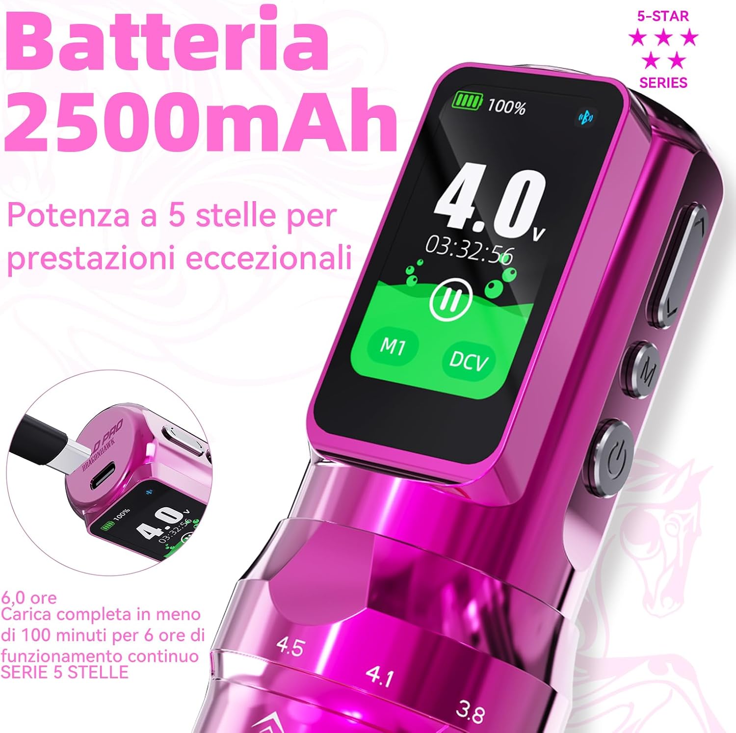 Thumbnail 4 de Dragonhawk Fold Pro Kit Year of the Horse – Macchina da Tatuaggio Edizione Rosa Senza Fili