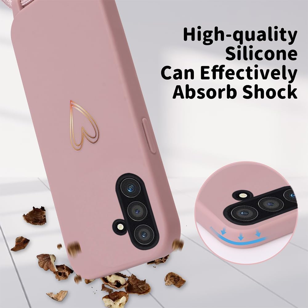 Detalle de Handykette mit Kordel für Samsung Galaxy A17 5G – Herzmuster Silikonhülle mit abnehmbarer Kette, rosa