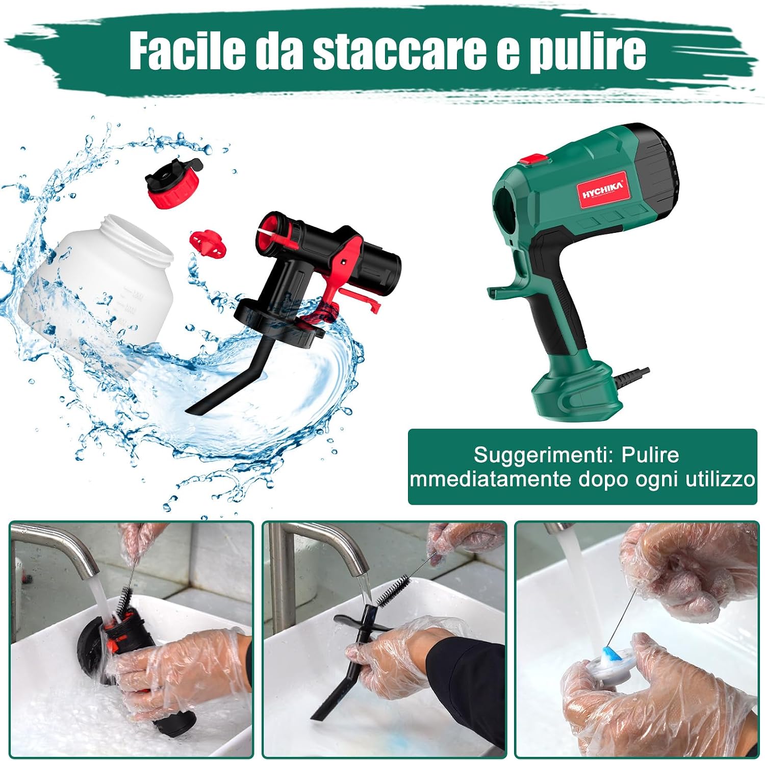 Thumbnail 5 de HYCHIKA pistola per verniciare HVLP da 600W con contenitore 1200 ml e 4 ugelli