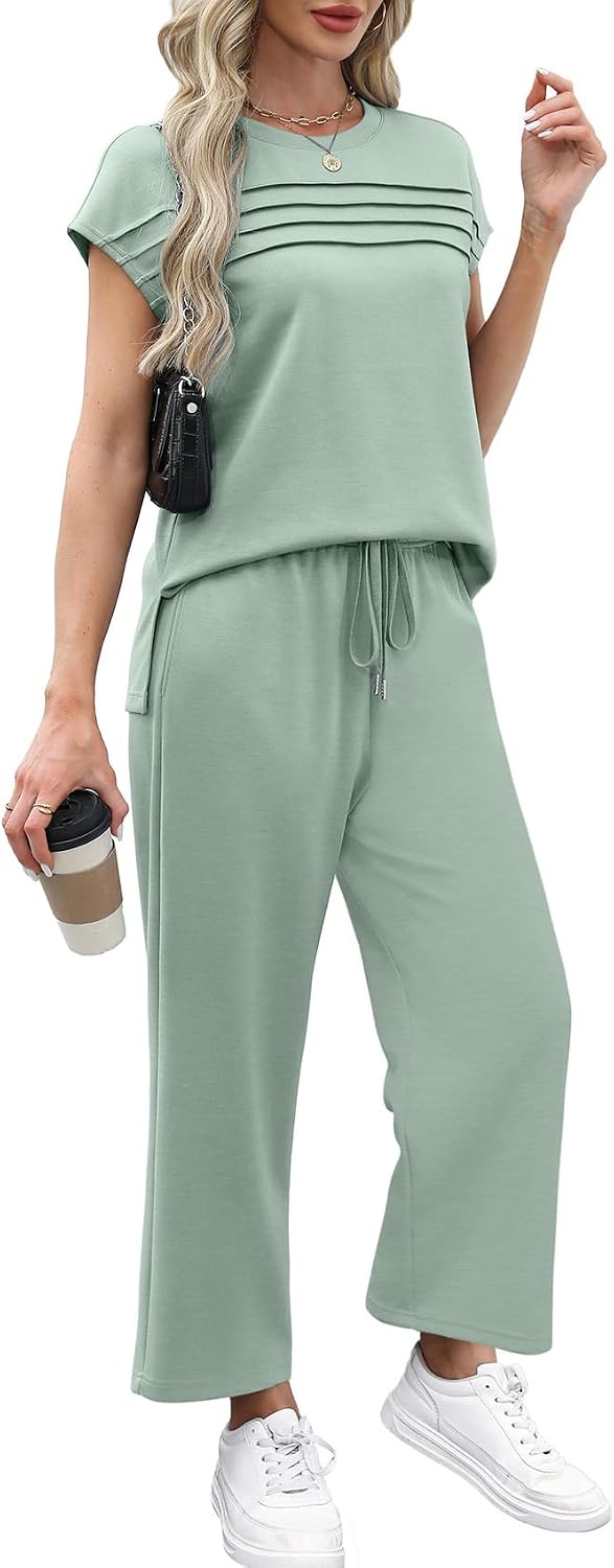 Thumbnail 3 de WIHOLL Women’s Two-Piece Cap Sleeve Set with Wide-Leg Cropped Pants (S–3XL)