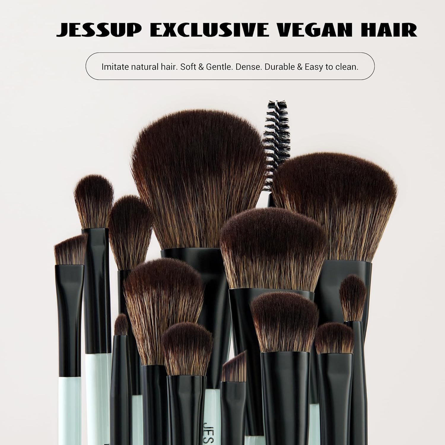 Detalle de Jessup Profi Duo-End Makeup Pinselset (10-tlg.) für Gesicht & Augen – Hellcyan T500