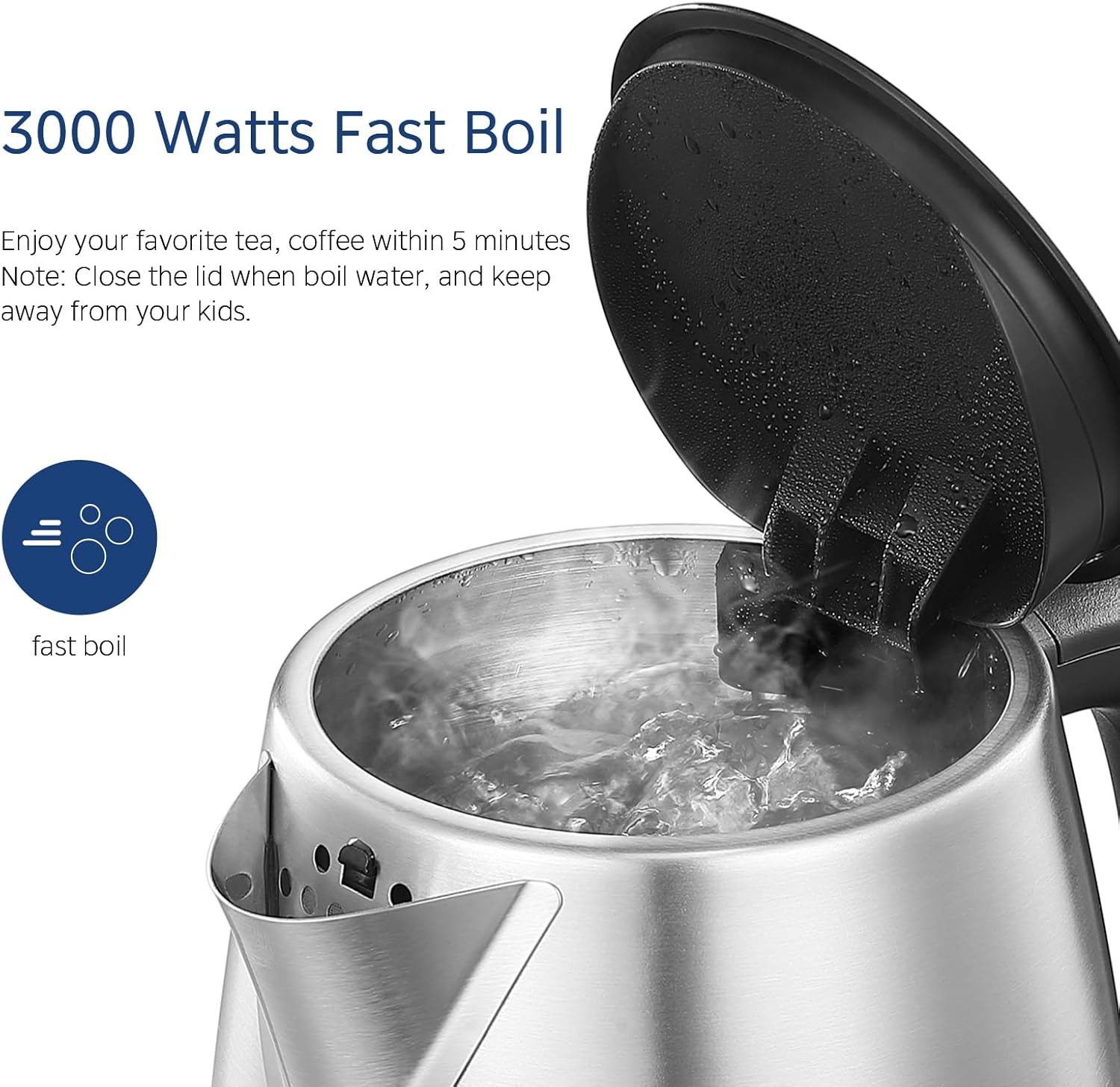 Thumbnail 4 de Midea Electric Kettle 3000W Fast Boil 1.7L Stainless Steel with LED Indicator & Removable Filter