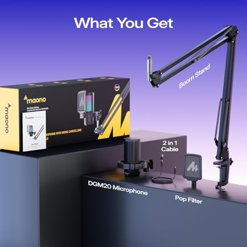 Thumbnail 7 de MAONO Gaming USB Microphone (DGM20S) with Noise Cancellation, Boom Arm and RGB Lights