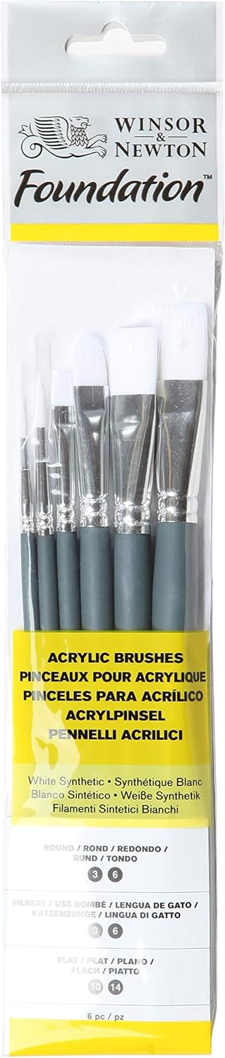 Detalle de Winsor & Newton Foundation Pinceaux Acrylique Synthétique Blanc, X6, Manche Court