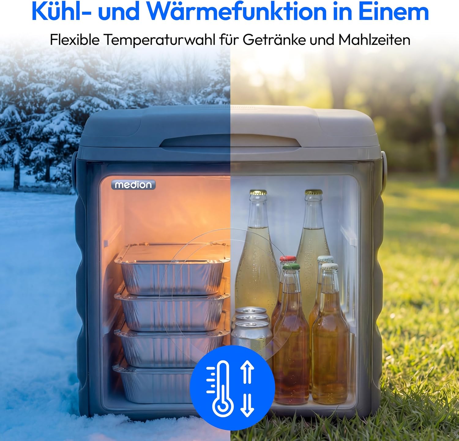 Detalle de MEDION MD370030 Kühlbox 35 L – Tragbar, 12V/230V/USB, Kühl- & Warmfunktion