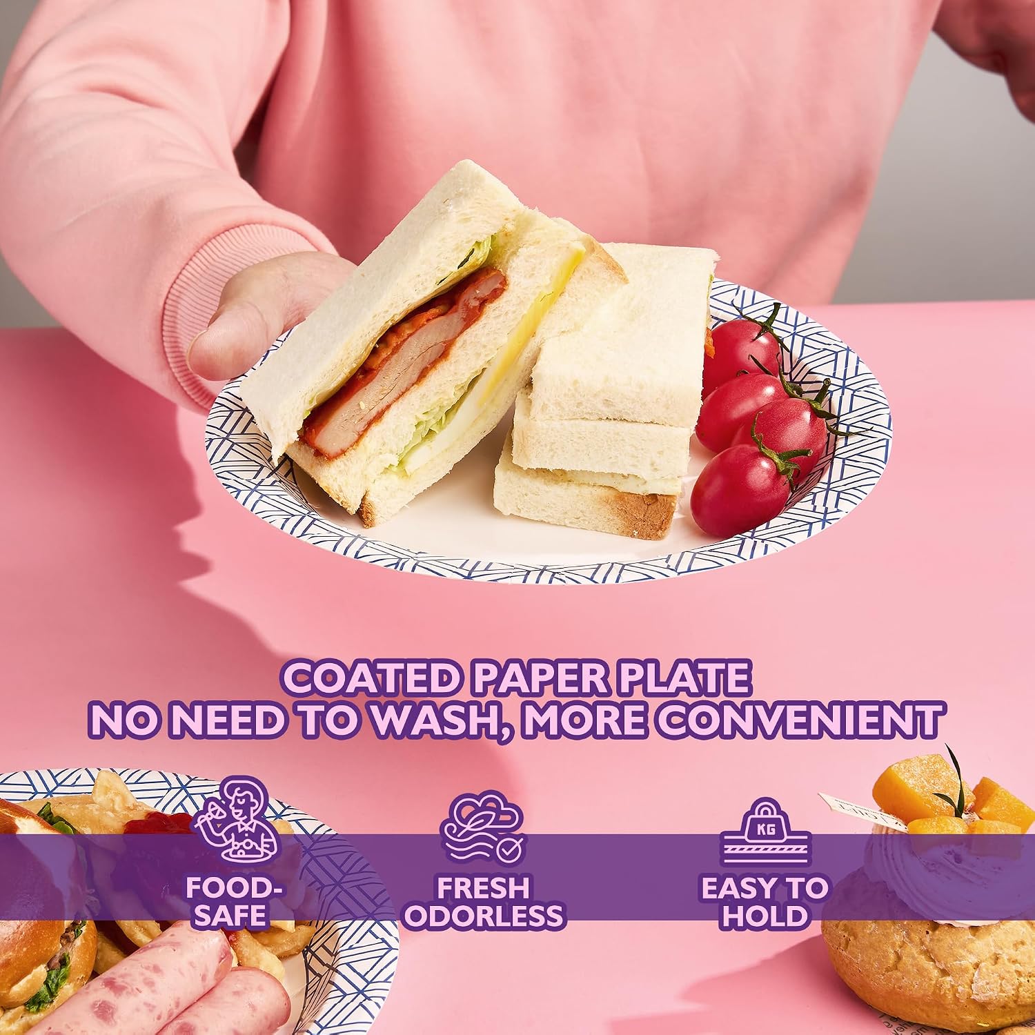 Detalle de PACKINNO 8.5-Inch Disposable Paper Plates, 300-Count: Soak-Proof, Heavy Duty for Parties and Everyday Meals
