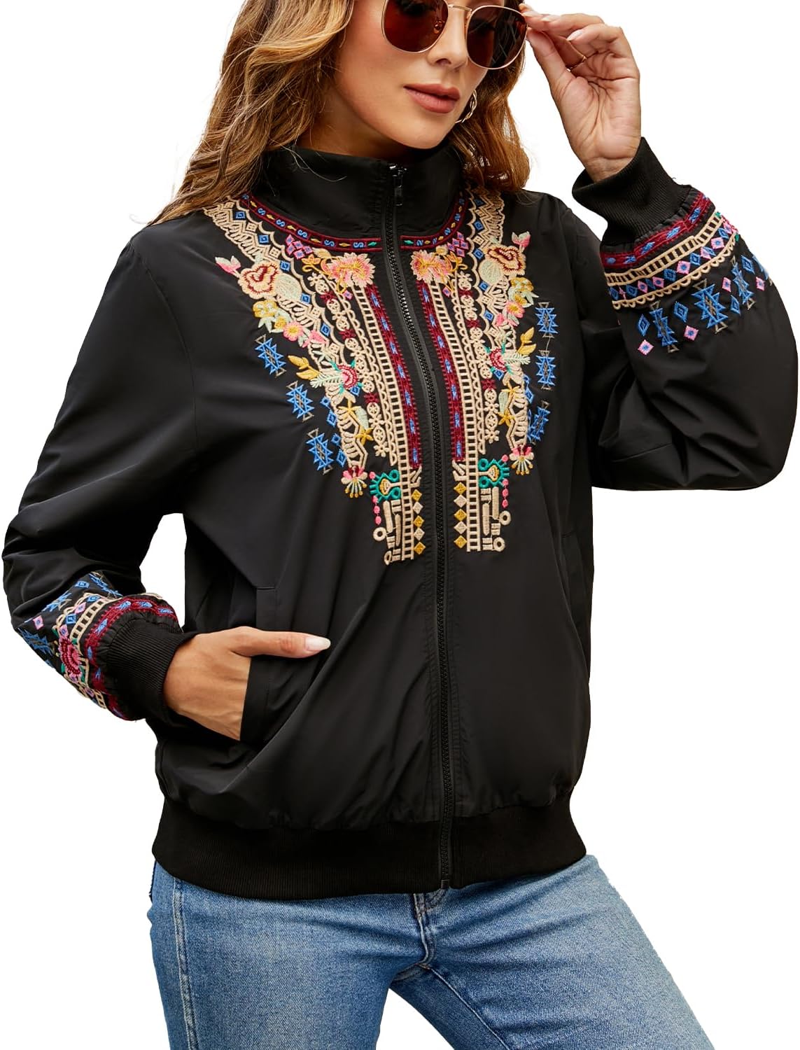 Detalle de drakloak Damen Stickerei-Jacke mit Stehkragen und Reißverschluss
