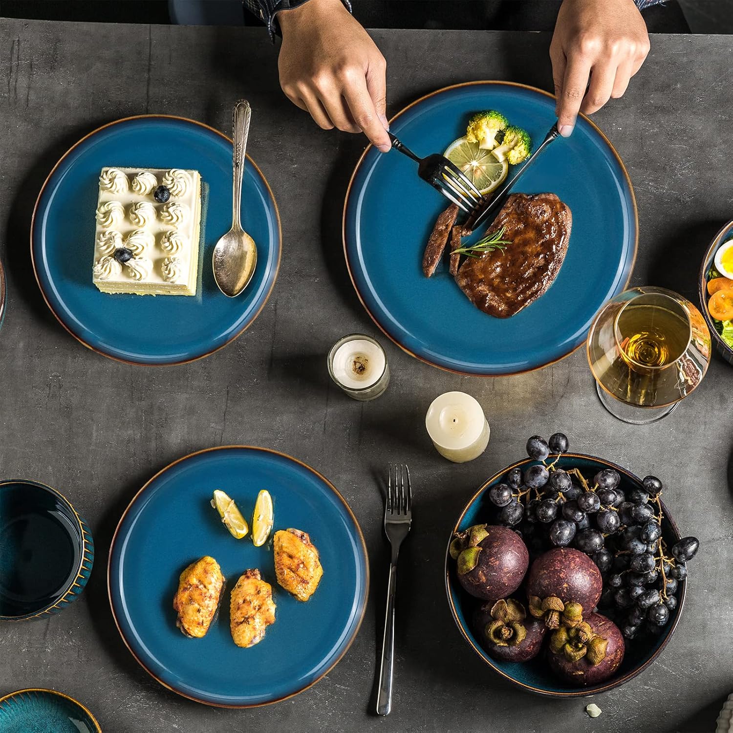 Thumbnail 5 de CSYY Star Light large dinner plates (10.5in) – blue porcelain set of 2 for dinner, pasta and salad