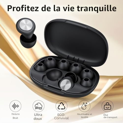 Thumbnail 2 de Taopodo 2026 Bouchon d'oreille pour dormir – réduction de bruit jusqu'à 45 dB, réutilisables et confortables (Noir)