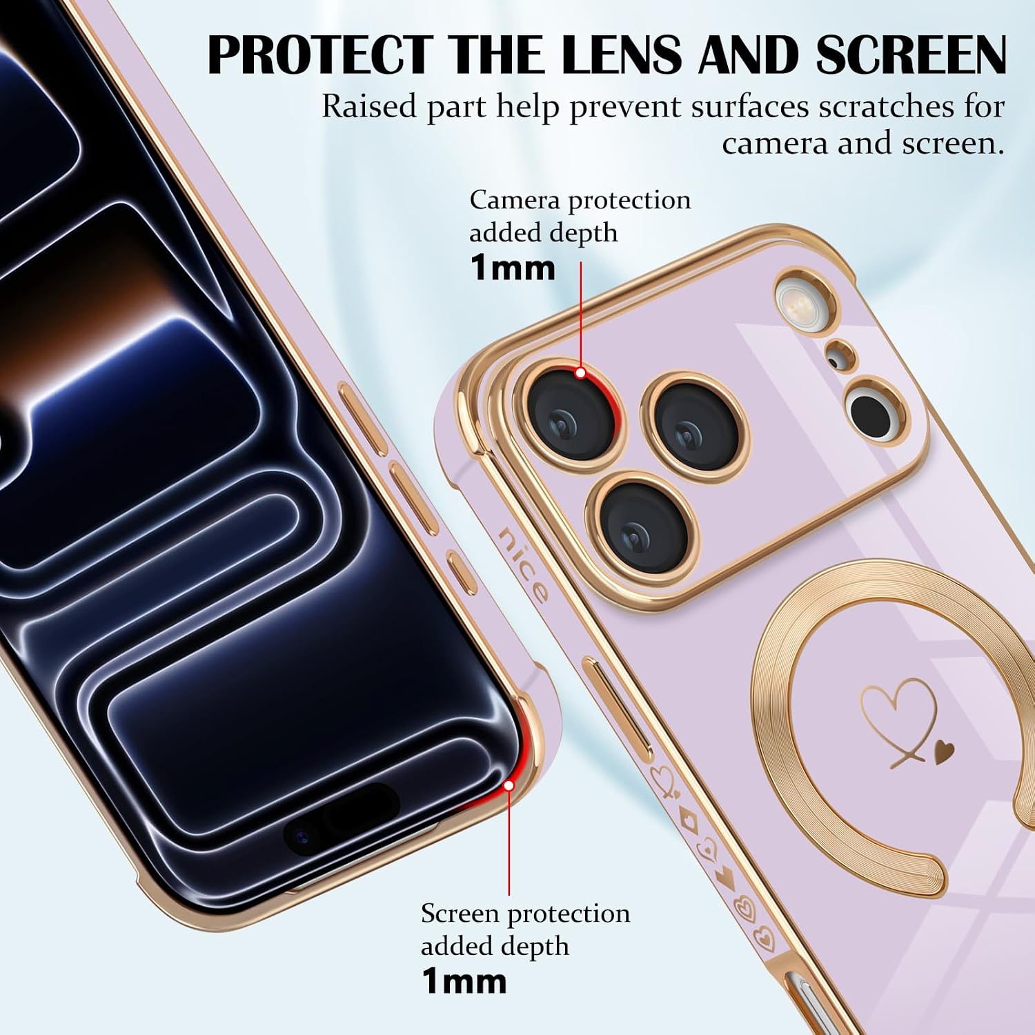 Detalle de Newseego Magnetic Case for iPhone 17 Pro Max – Purple Heart Pattern, MagSafe Compatible