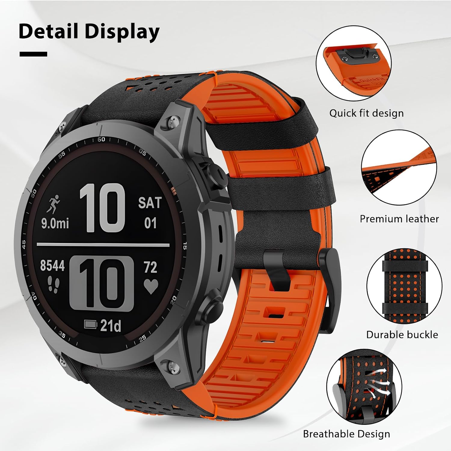Detalle de OVERSTEP Genuine Leather Strap for Epix Pro 51mm – Silicone-Lined, Breathable, with Quick-Release Fit (Fits D2 Bravo, Descent mk1/mk2, Quaitx3, Enduro2)