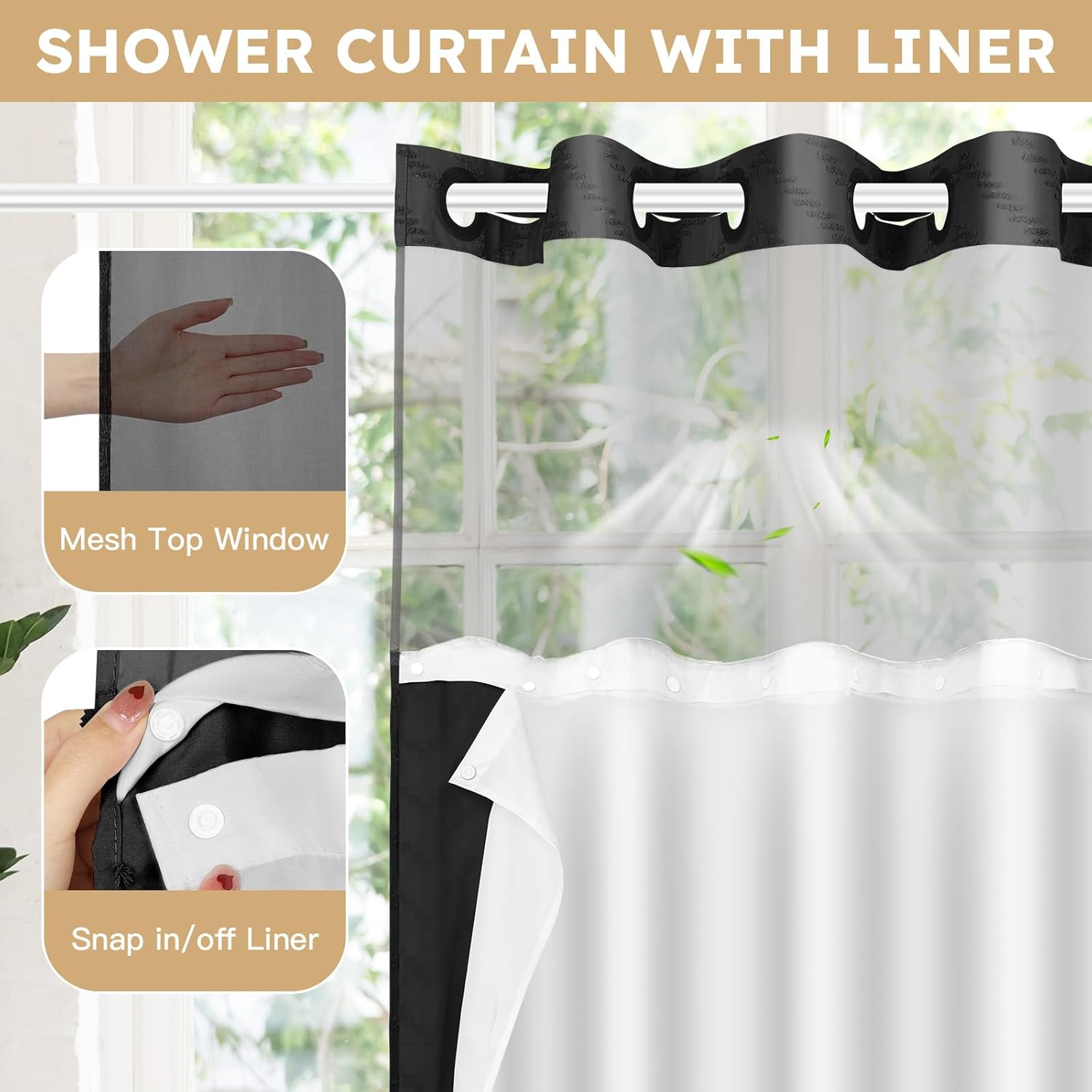Thumbnail 2 de FADOTY No Hook Shower Curtain Set 71 x 74