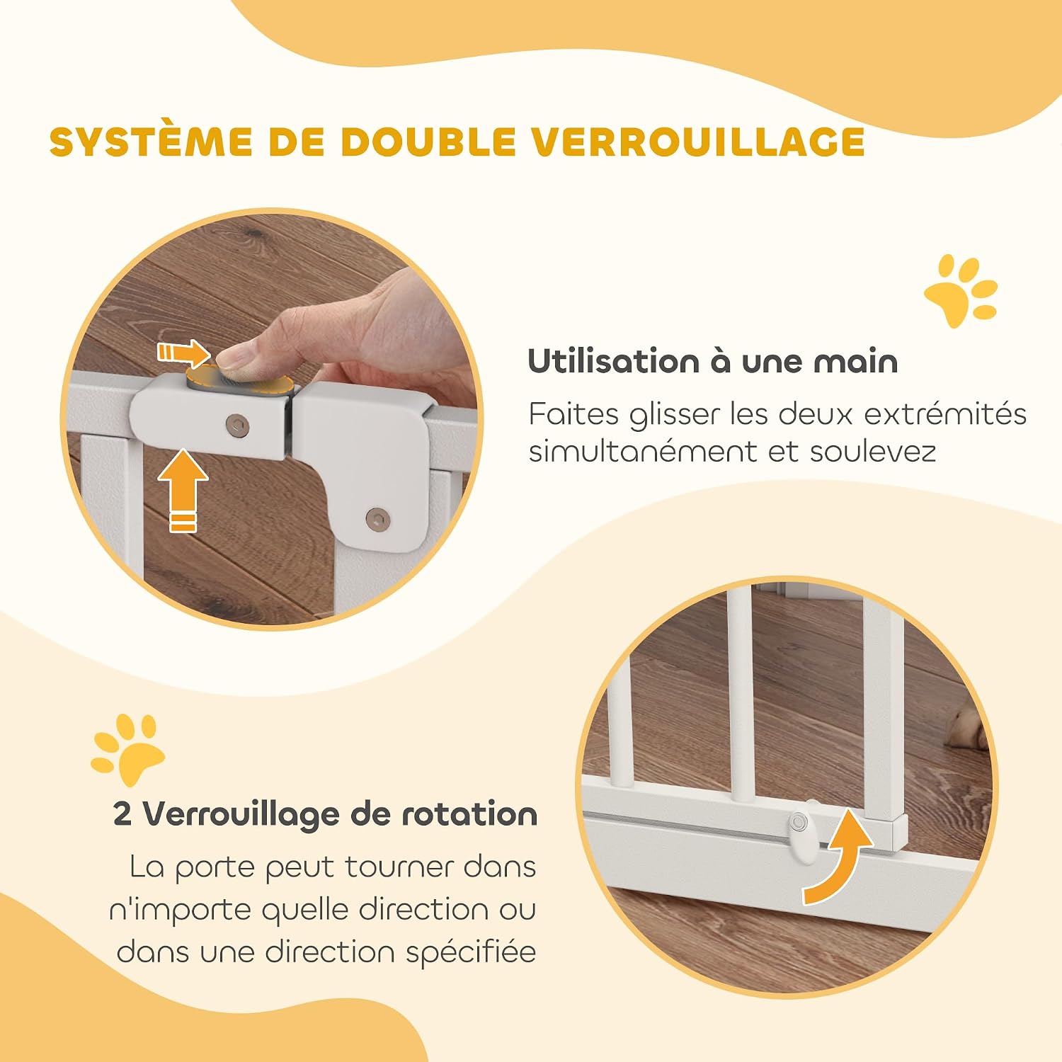 Detalle de PawHut Barrière de sécurité pour chien extensible 75–85 x 76 cm (montage à pression, acier et ABS) pour escaliers et couloirs