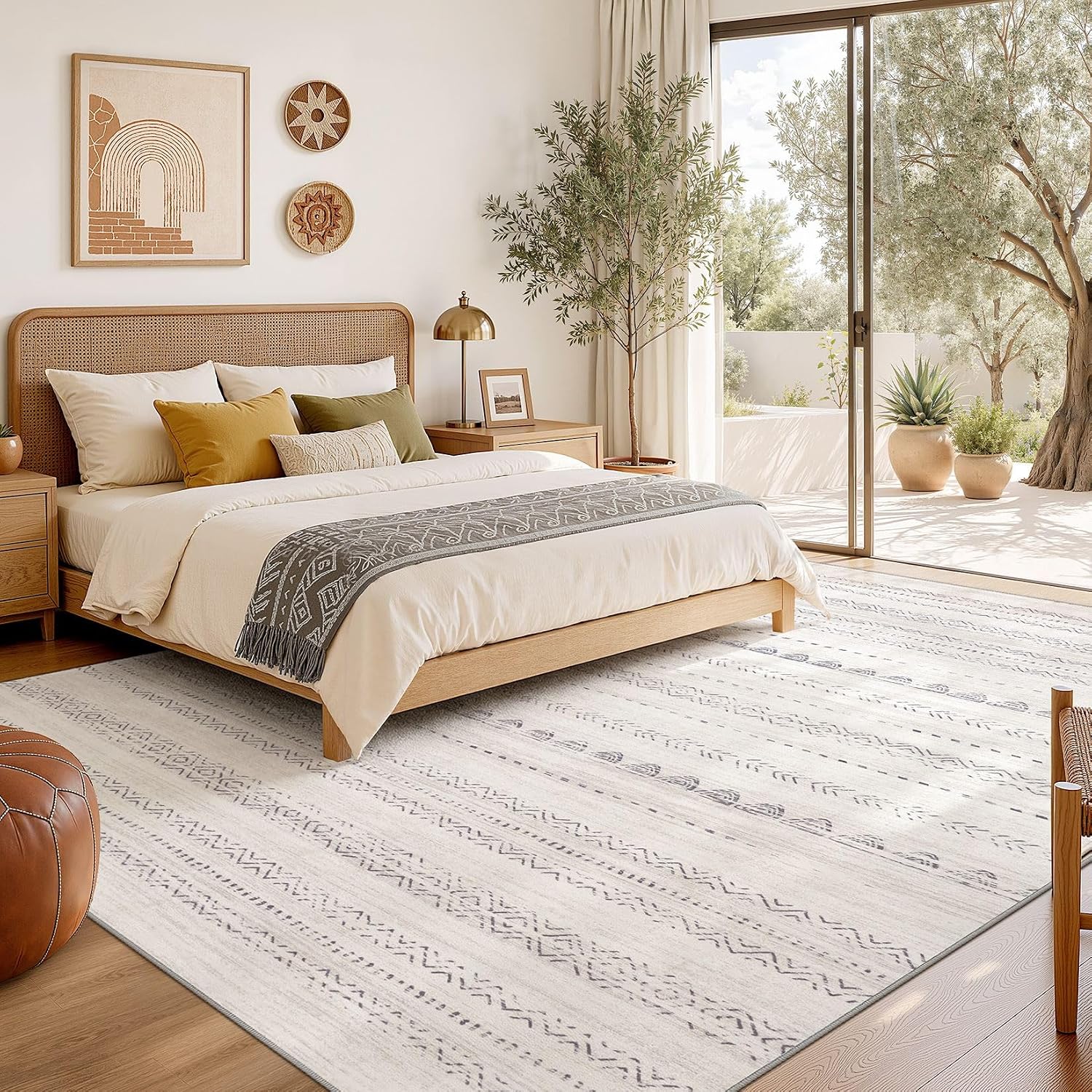 Detalle de Nakagishi 8x10 Washable Boho Area Rug (Gray) with Non-Slip TPE Backing