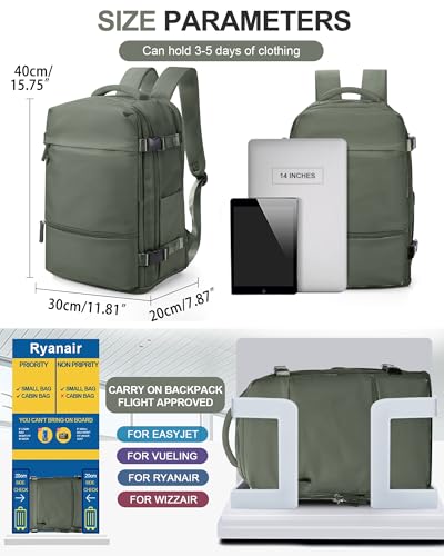 Detalle de BJLFS mochila de cabina 40x30x20 para Ryanair (40×30×20) con compartimento acolchado para portátil y tejido impermeable