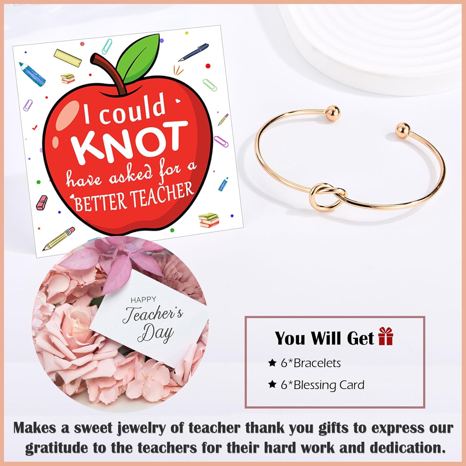 Thumbnail 3 de CERSLIMO Teacher Gifts: 6-Pack Knot Bracelets with Message Cards for Women