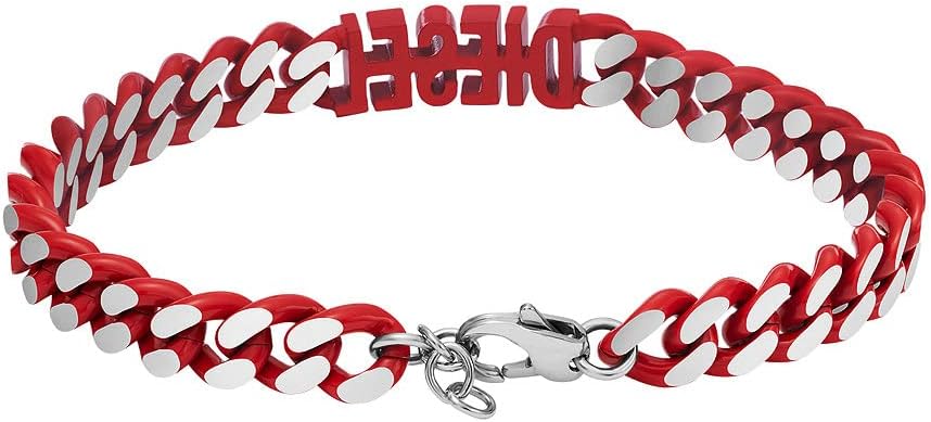 Thumbnail 1 de Diesel bracelet homme en acier inoxydable 2 tons rouge, fermoir mousqueton
