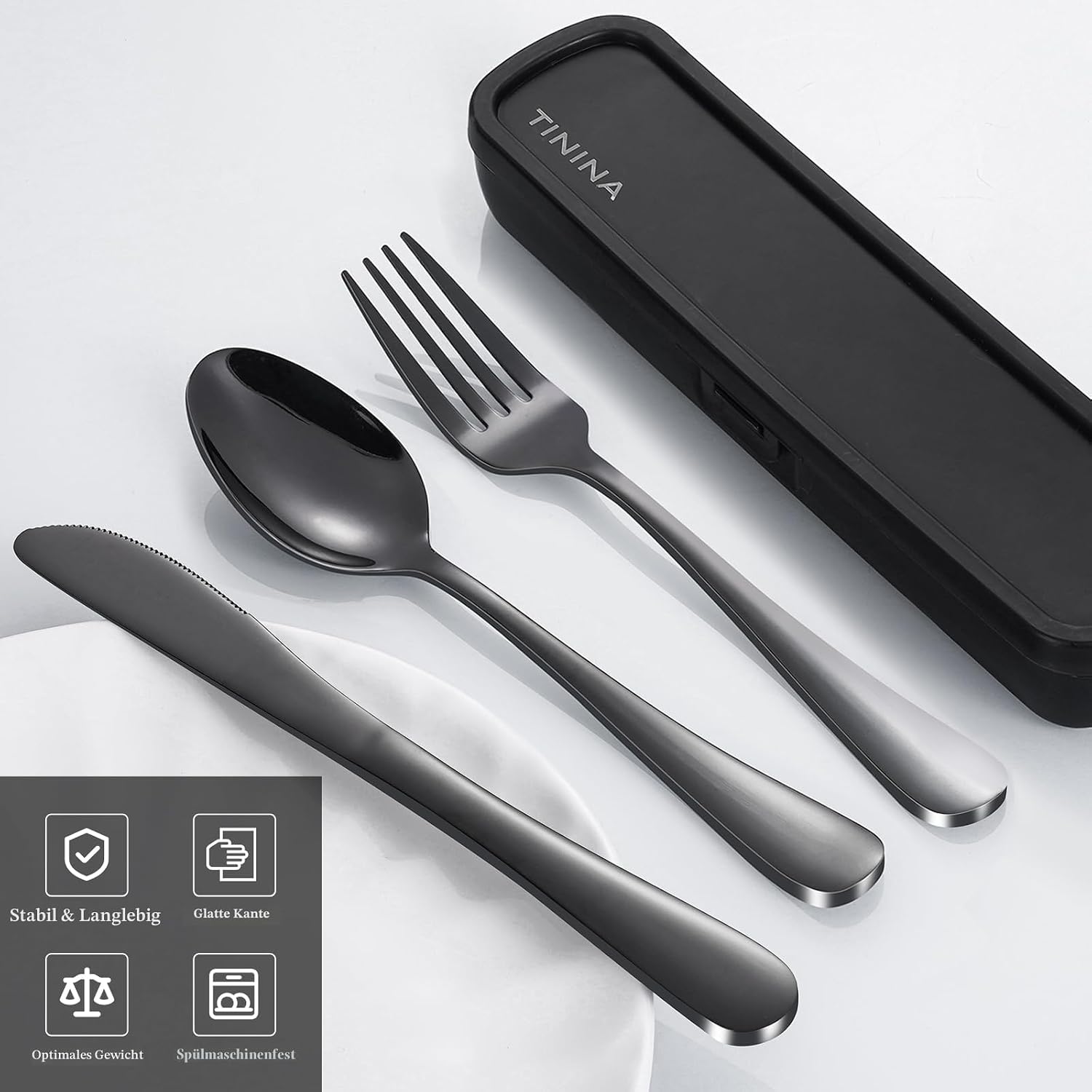 Detalle 2 de Campingbesteck 4 Stück Edelstahl mit Etui