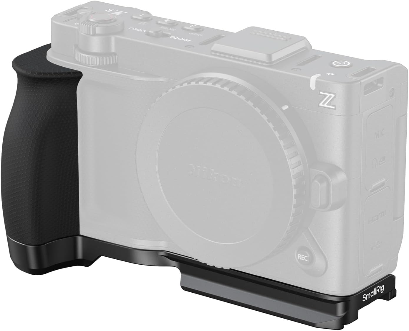 Detalle de SmallRig Poignée en L pour Nikon ZR avec Grip en Silicone et plaque rapide Arca – réf. 5466
