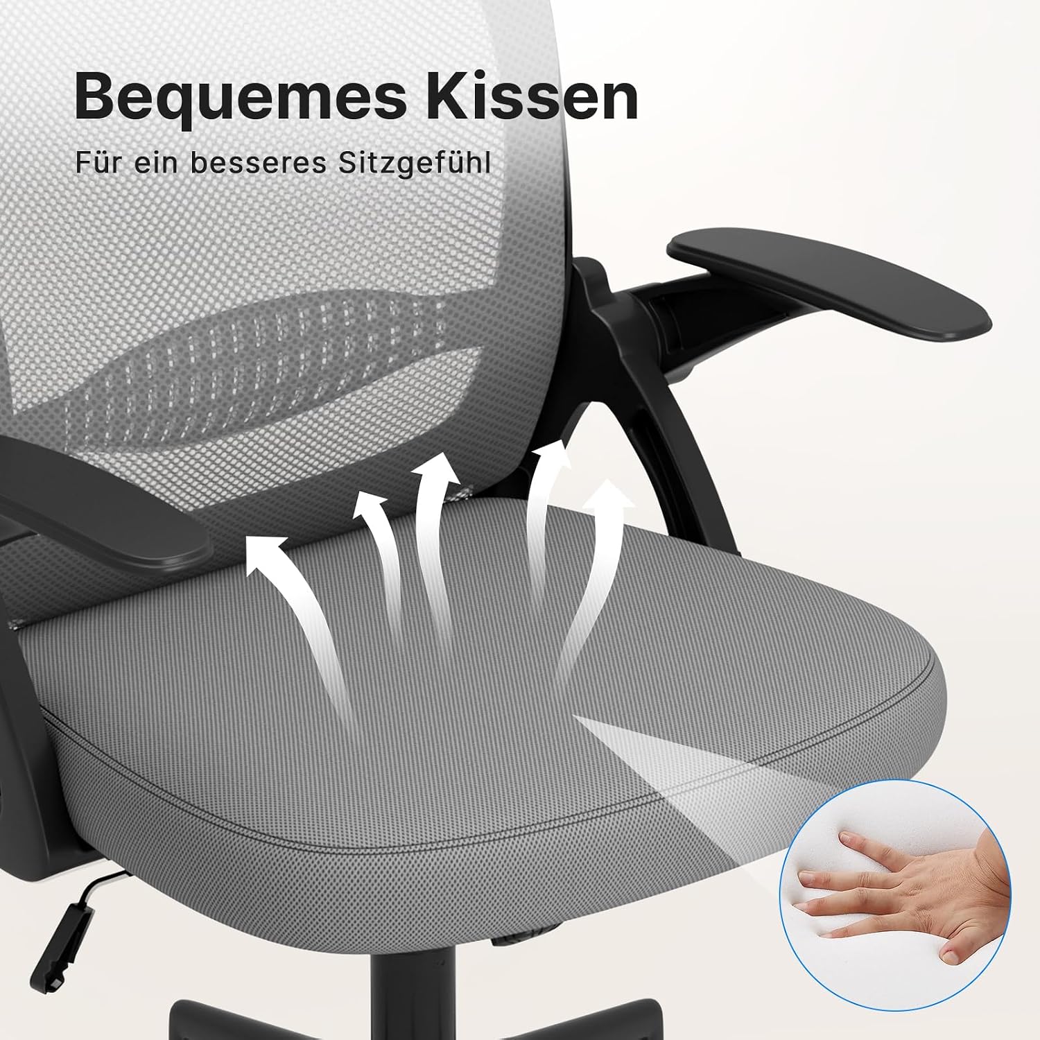 Detalle 2 de rattantree Ergonomischer Bürostuhl – atmungsaktive Netz-Rückenlehne, verstellbar, Armlehnen klappbar, Dunkelgrau