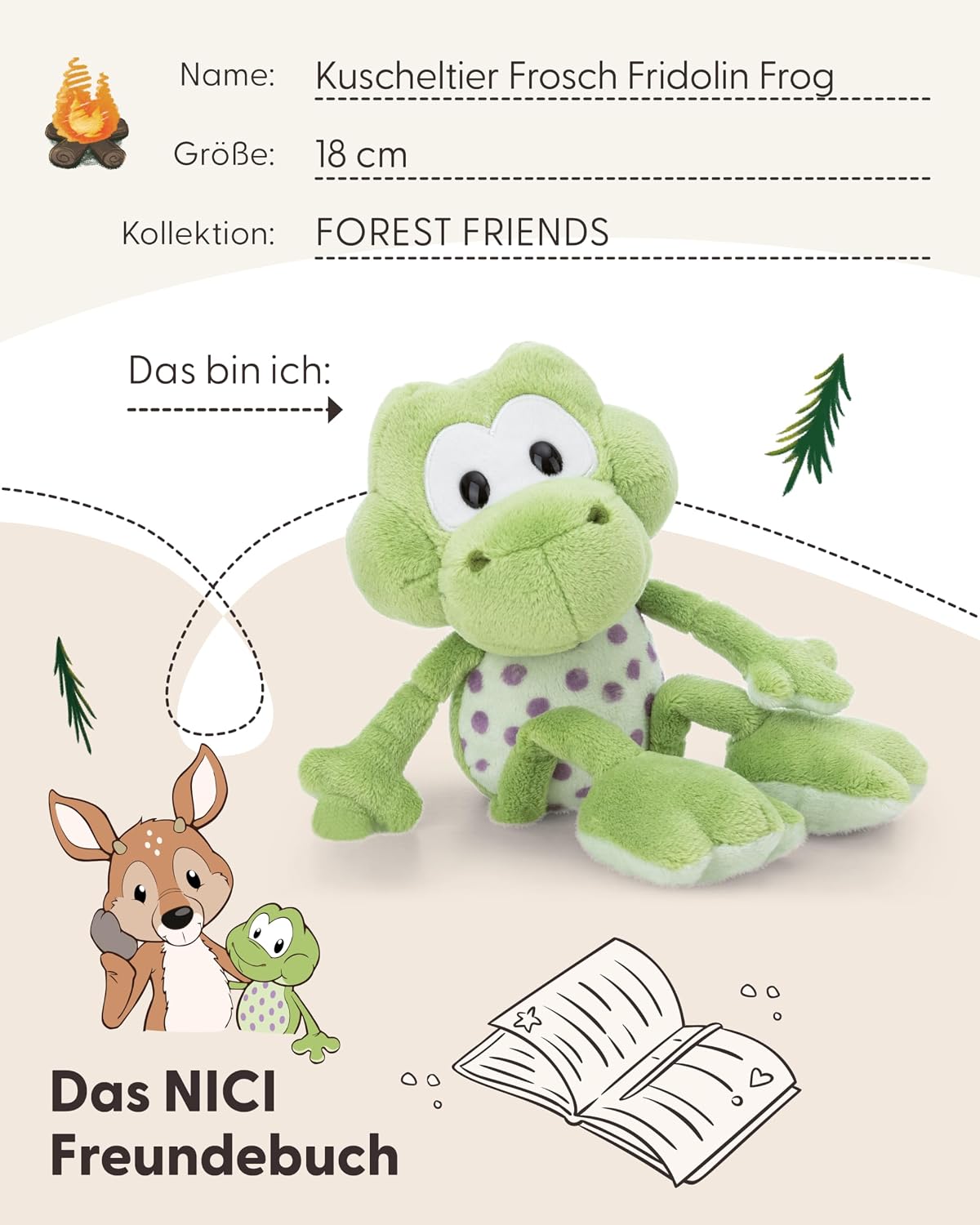 Detalle de NICI Kuscheltier Frosch Fridolin Frog 18cm – grüner Plüschfreund zum Kuscheln