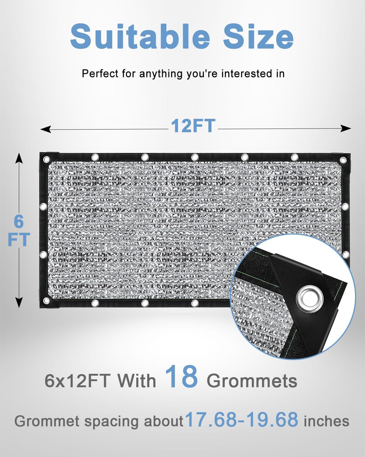 Detalle 2 de vensovo aluminet 85% Reflective Shade Cloth, 6 x 12 ft HDPE with Grommets