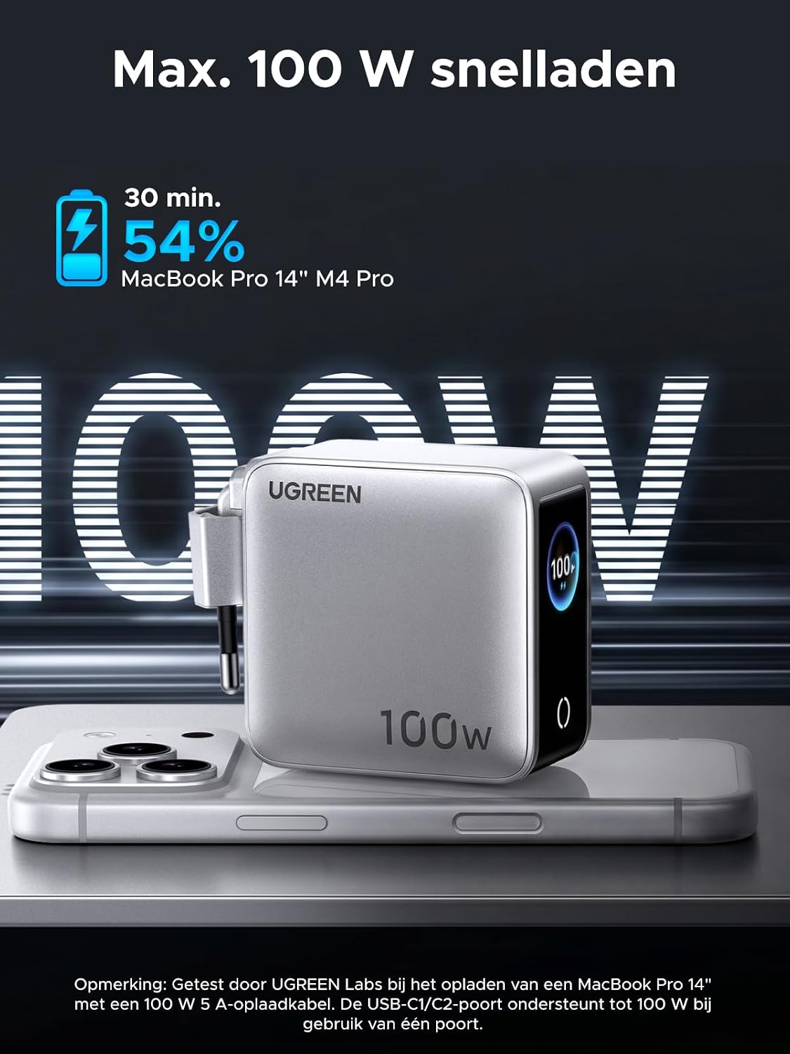 Thumbnail 4 de UGREEN Nexode Pro 100W USB-C-lader met 4 poorten en draaibaar display