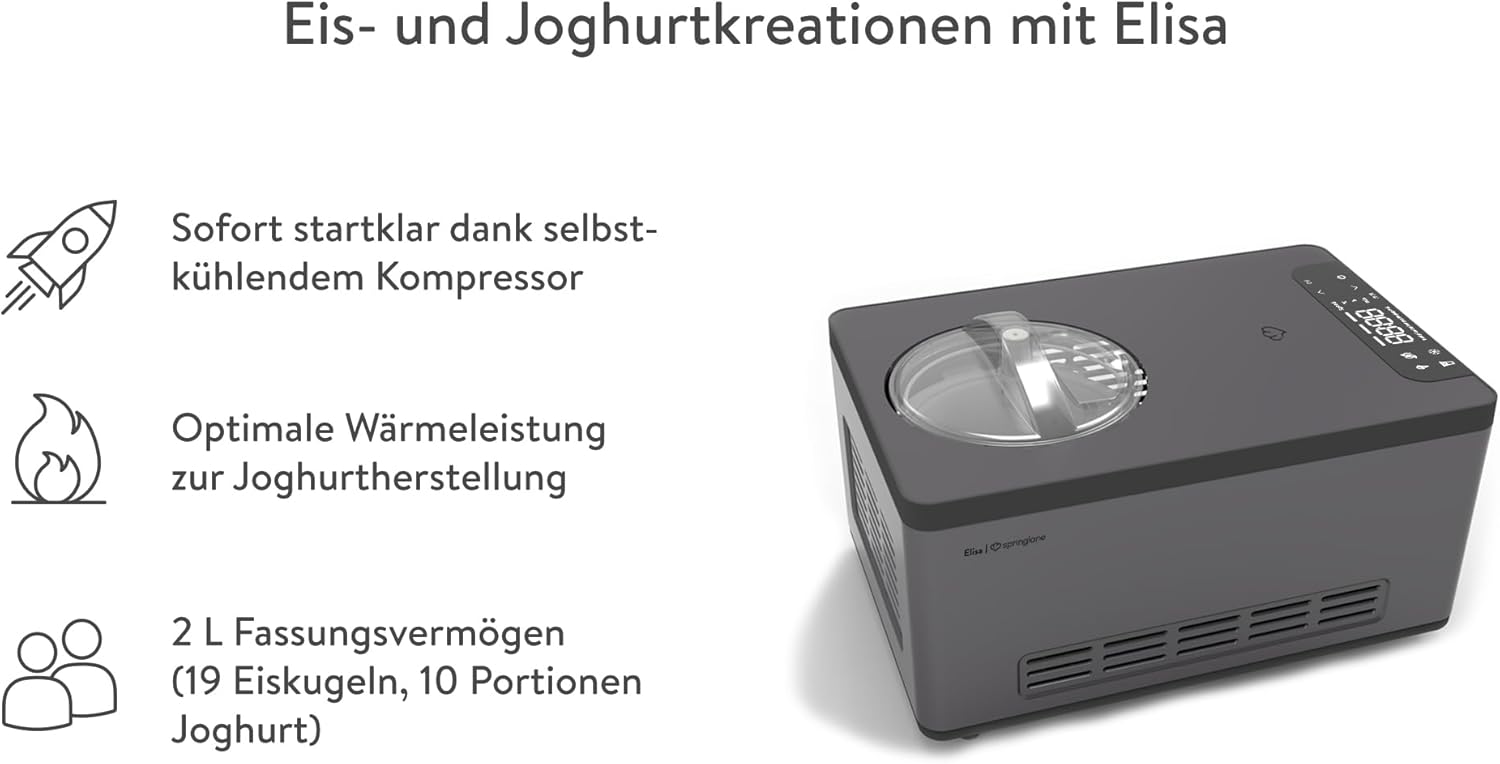 Detalle de SPRINGLANE Elisa 2,0 L: 2-in-1 Eismaschine & Joghurtbereiter mit selbstkühlendem Kompressor und Heizfunktion