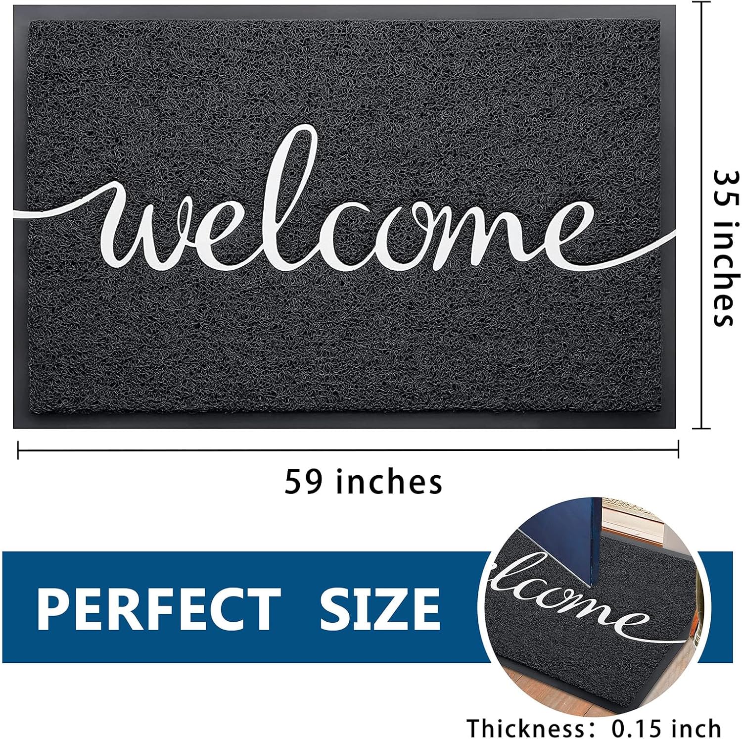 Detalle 2 de EARTHALL 59" x 35" Welcome Doormat, Low-Profile PVC with Rubber Backing
