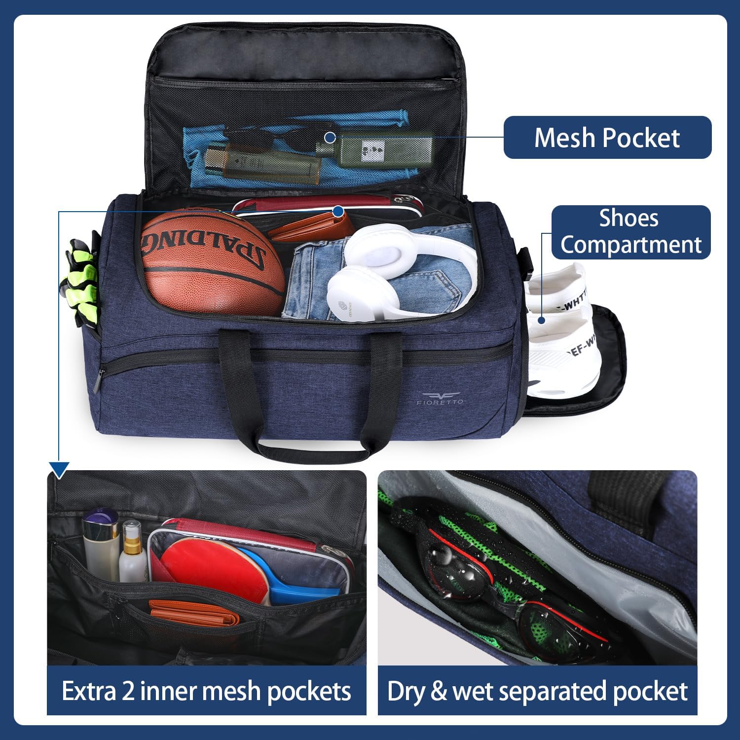 Thumbnail 3 de FIORETTO Mens Sports Gym Bag with Wet Pocket