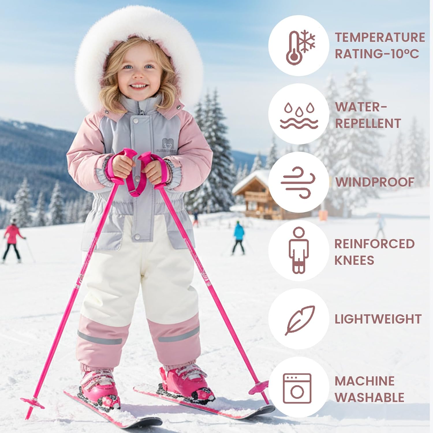 Detalle de JiAmy Kids One-Piece Snowsuit, Fleece-Lined with Faux-Fur Hood