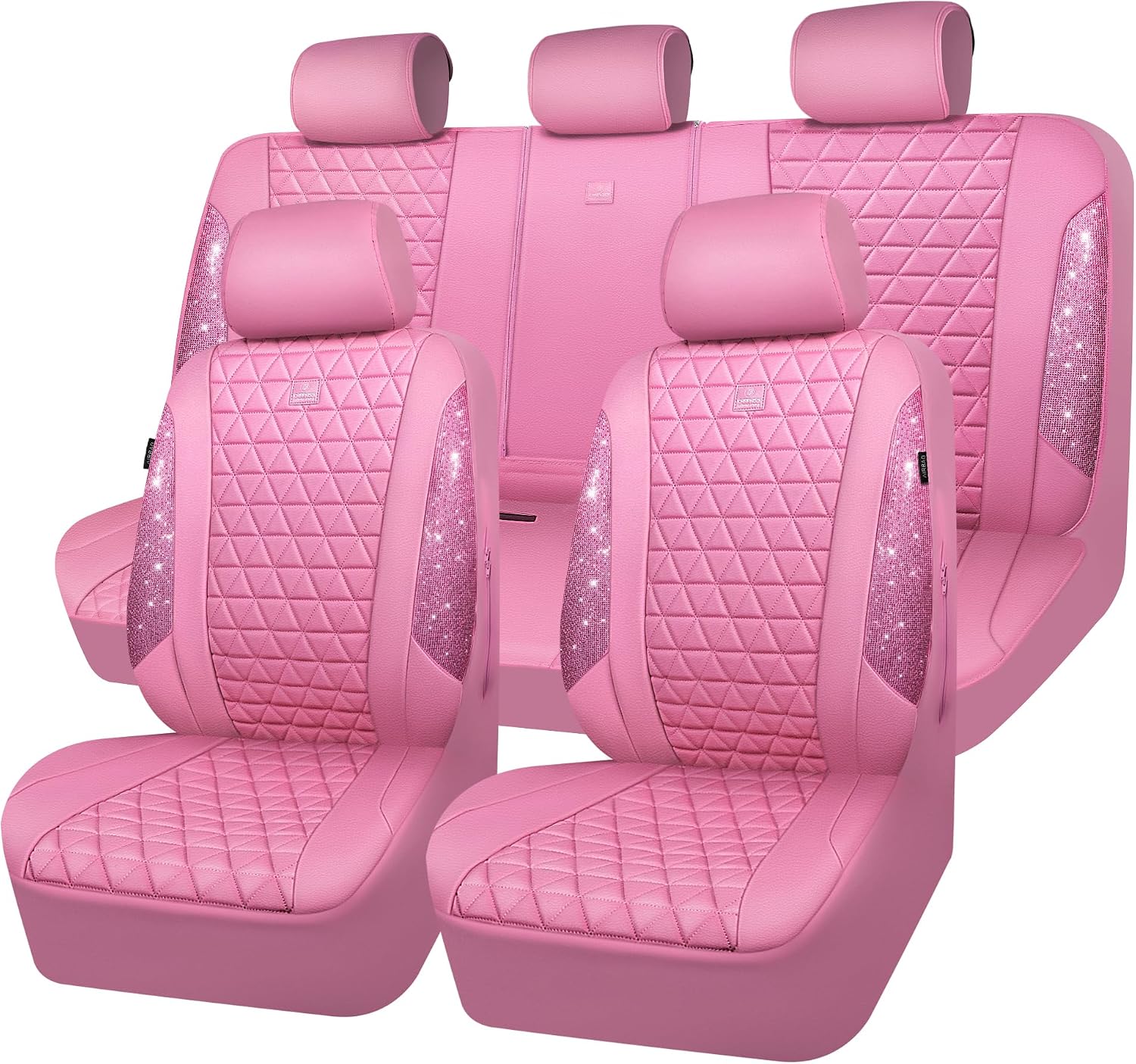 Detalle de CAR PASS Bling Diamond Pink Leather Car Seat Covers Full Set