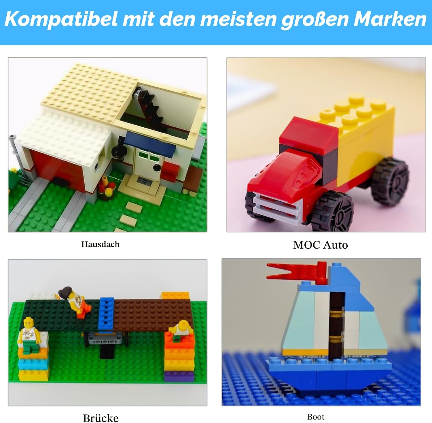 Detalle de Cabeeskii 130PCS Platten-Set Bauplatten in 11 Größen, 3 Farben – kompatibel mit großen Marken