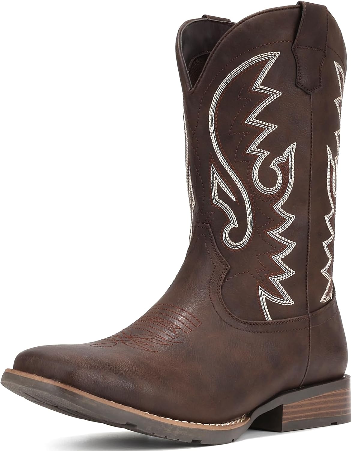 Thumbnail 6 de IUV Men’s Cowboy Boots with Wide Square Toe, Western Embroidery, Pull-On Slip-Resistant Sole