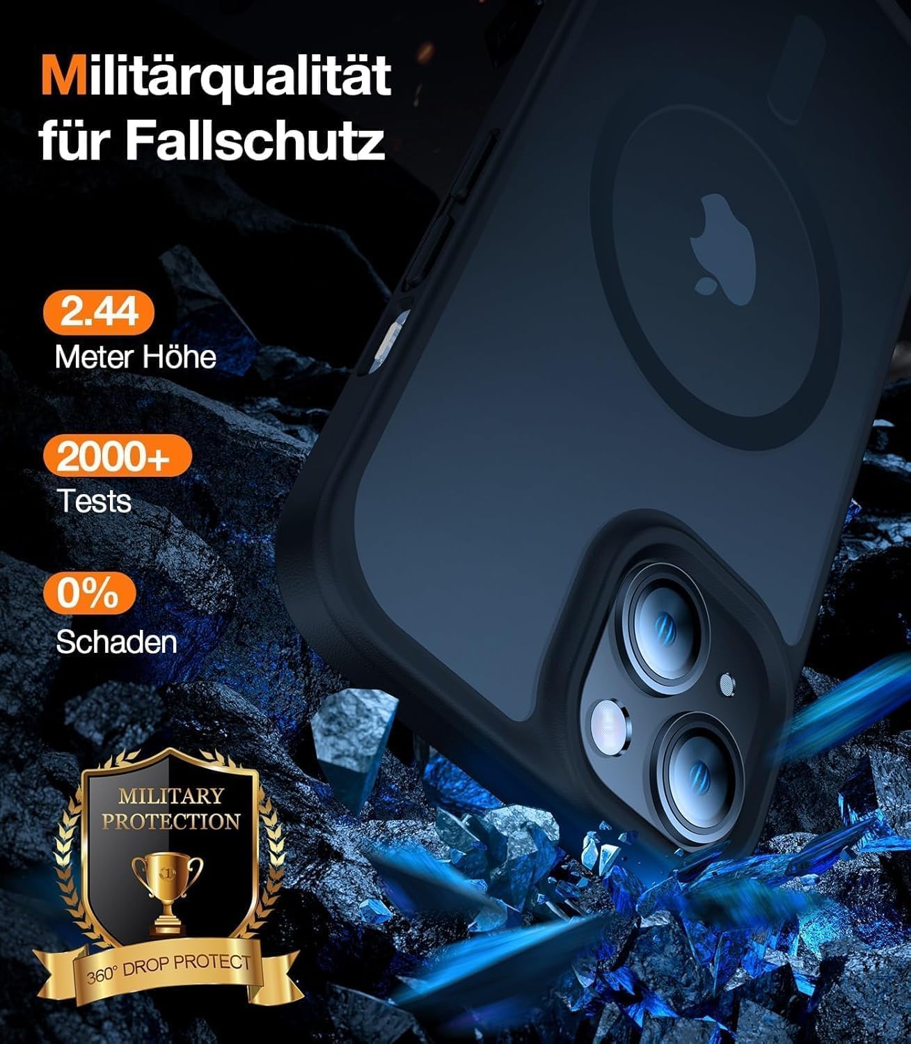 Detalle de TORRAS iPhone-13-Hülle mit MagSafe: stoßfestes 12FT Case mit 15W-Schnellladung und samtigem Finish (matt schwarz)