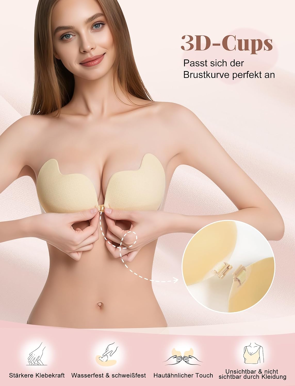 Detalle de Klebe BH Push Up Trägerloser Rückenfreier BH – unsichtbarer Klebe-BH für tiefe Ausschnitte