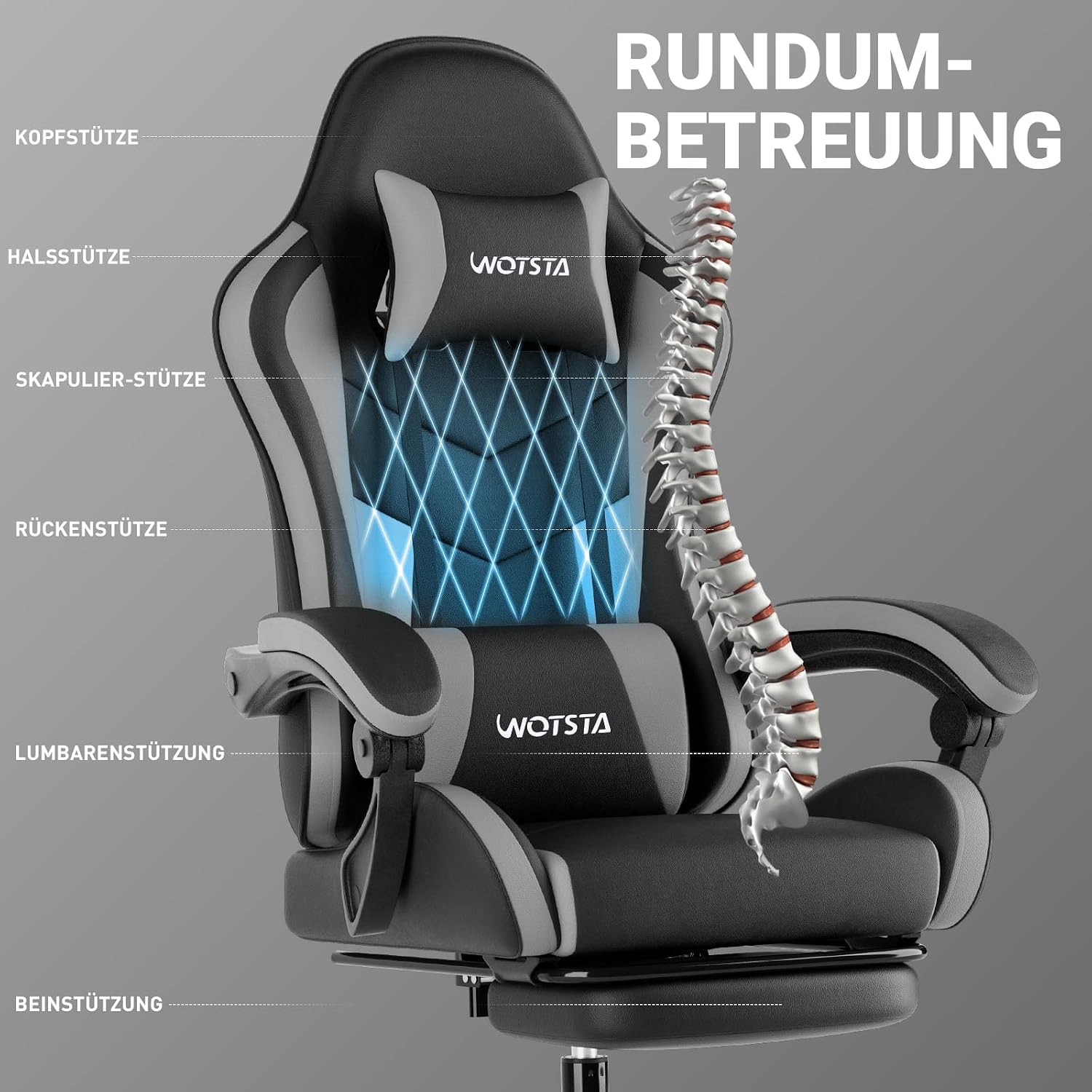 Detalle 2 de WOTSTA Gaming Stuhl 135° Neigungswinkel
