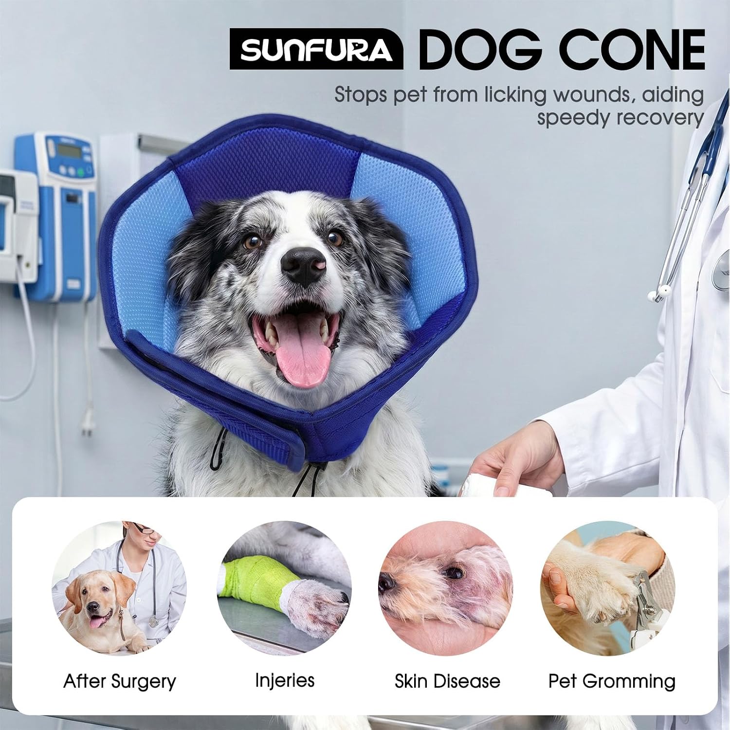 Detalle 2 de SUNFURA 1308-650BQ-DarkBlue-L Soft Dog Recovery Cone, Dark Blue Mesh