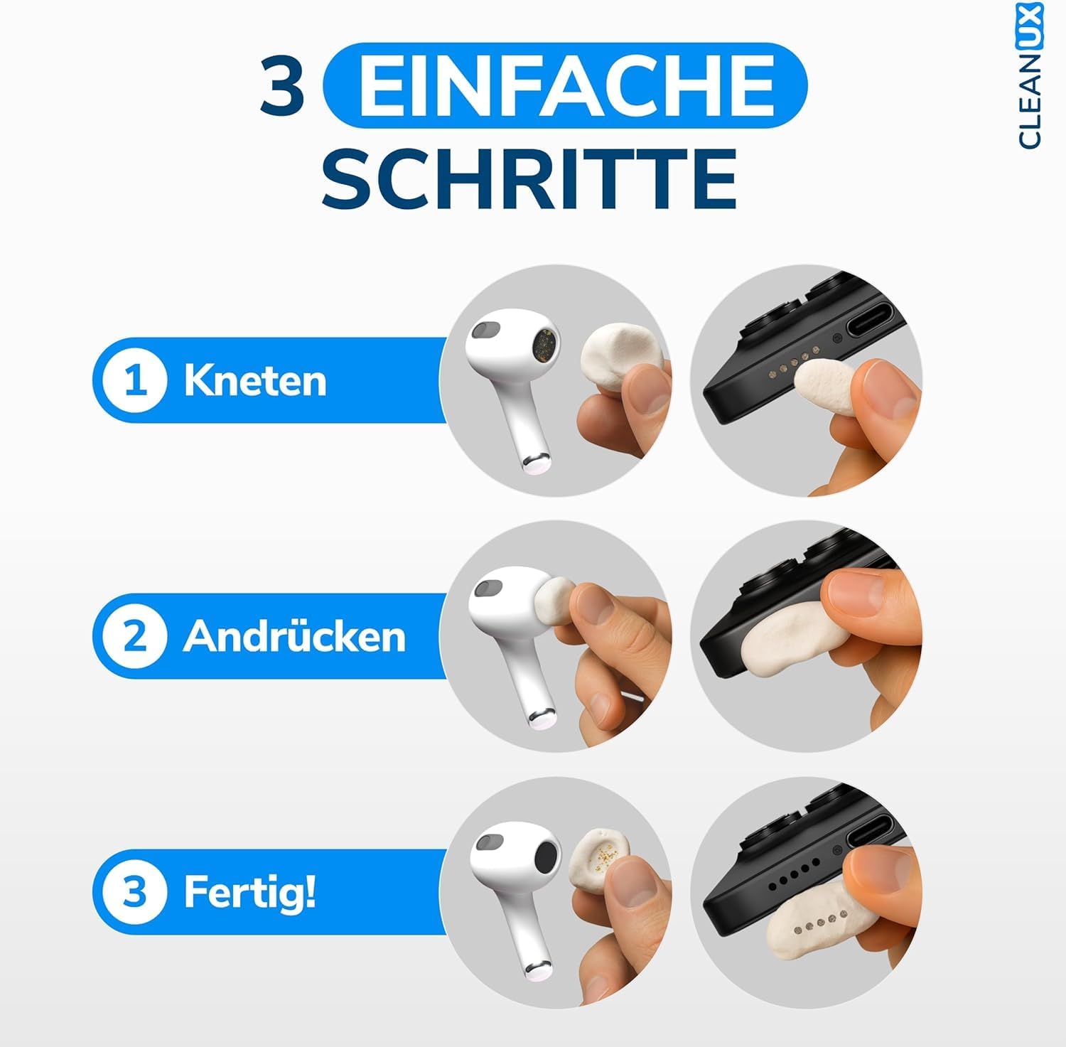 Thumbnail 2 de CLEANUX Reinigungsknete Handy Reinigungsset – iPhone-Zubehör, 60 Reinigungsknete-Portionen, Multifunktionswerkzeug & Mikrofasertuch