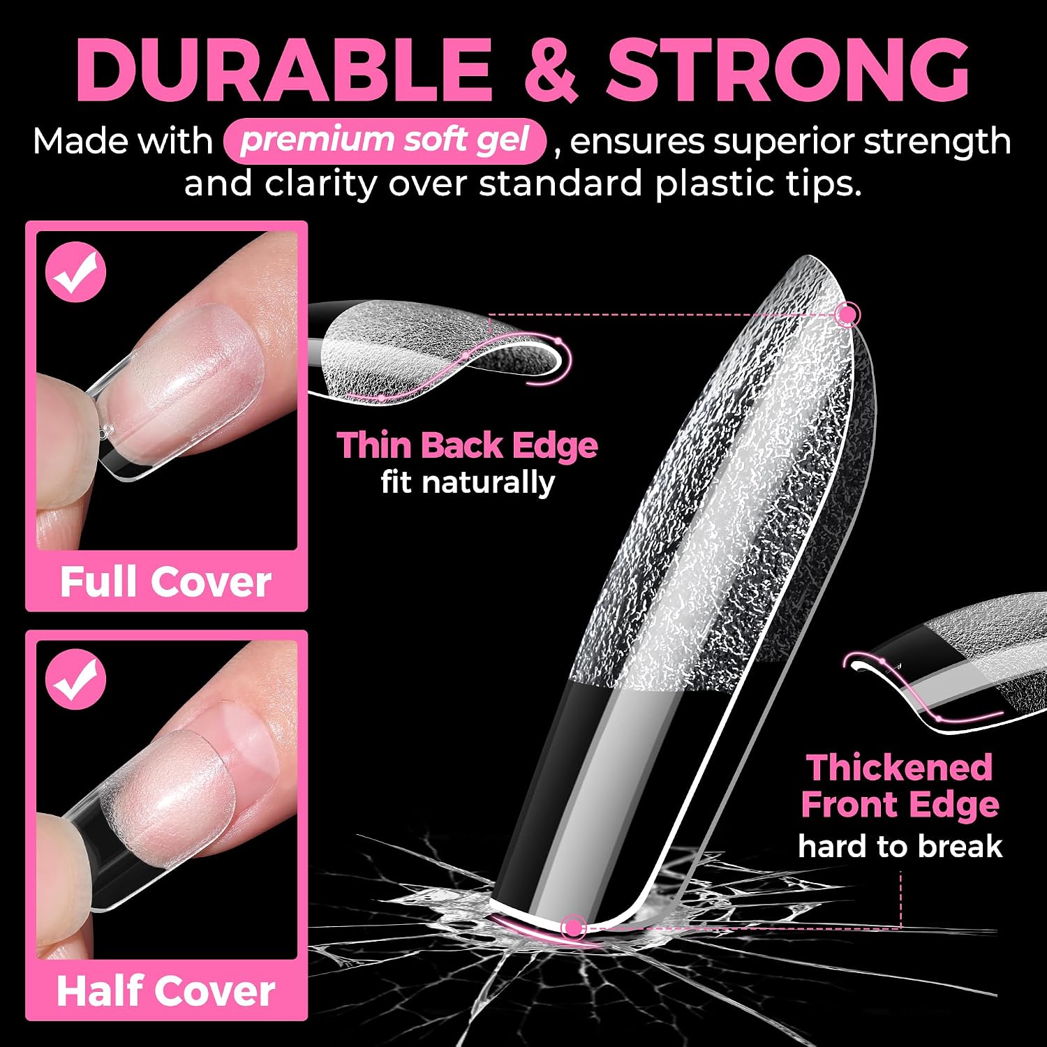 Thumbnail 3 de UNA GELLA UG-A563 Short Square Gel Nail Tips, 510 Pieces, 15 Sizes