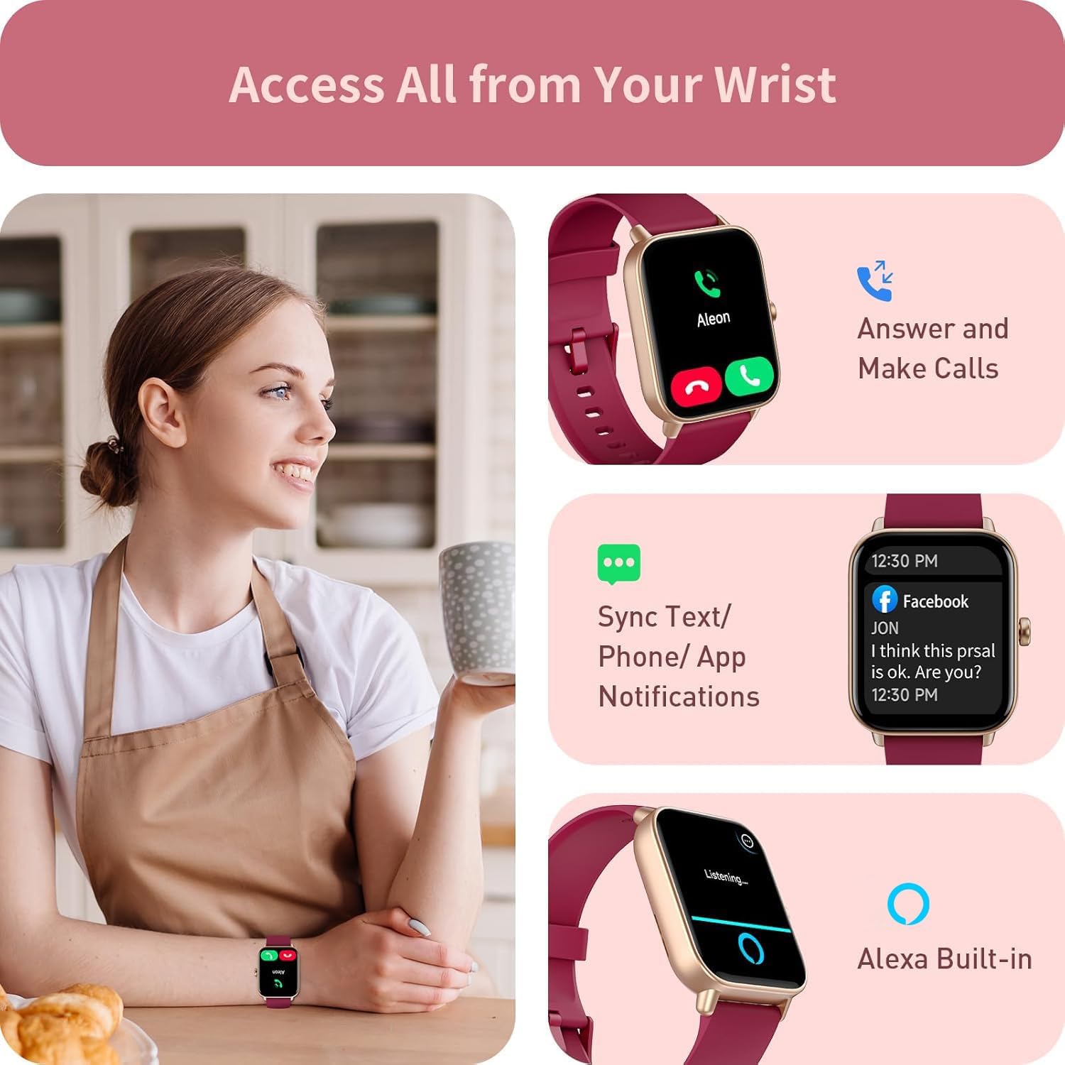 Thumbnail 1 de Smart Watch for Women with Alexa, Heart Rate, SpO2, Sleep Tracking & IP68 Calling