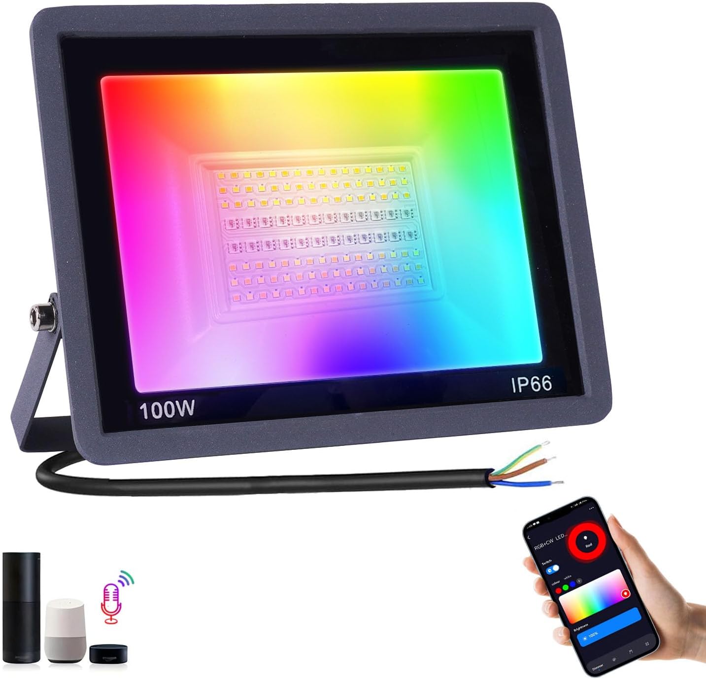 Detalle de Fosingut RGBCW LED Floodlight Outdoor 100W, RGB-buitenschijnwerper met appbediening