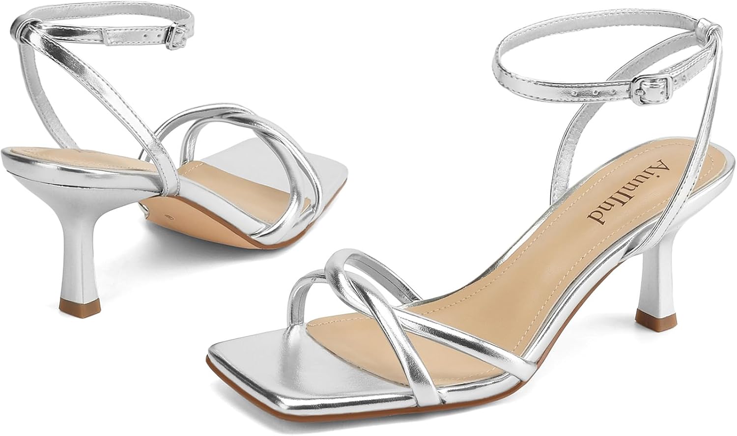 Detalle 1 de AIUNIIND Women's Kitten Heel Sandals, 2.5-Inch Heel, Square Toe