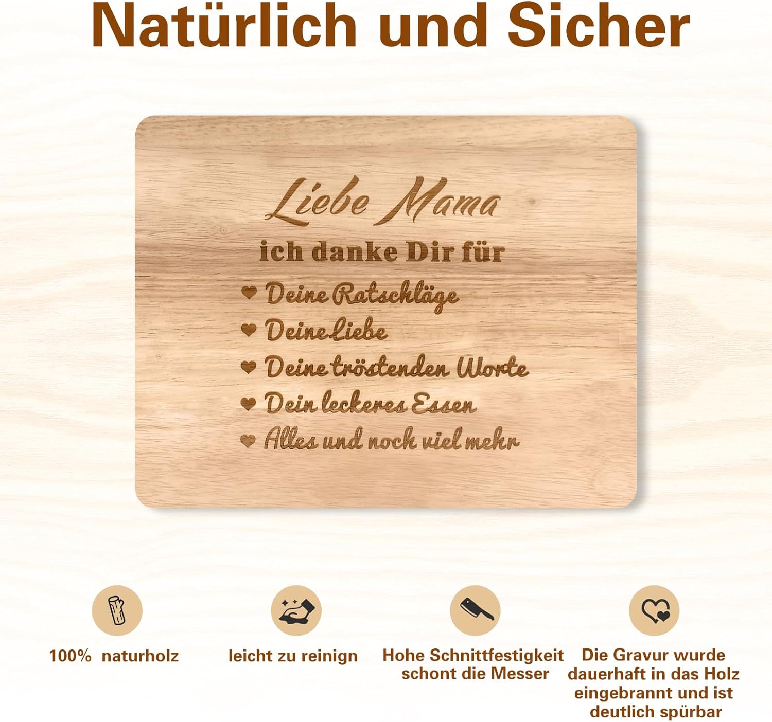 Thumbnail 4 de Schneidebrett aus Naturholz – Geschenkidee für Mama (Muttertag, Geburtstag, Weihnachten)