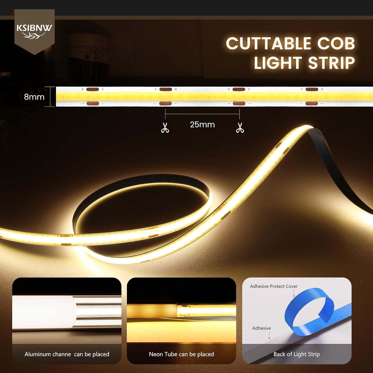 Detalle de KSIBNW 5M USB COB LED Streifen – dimmbar, 5V, neutralweiß 4000K, CRI90+