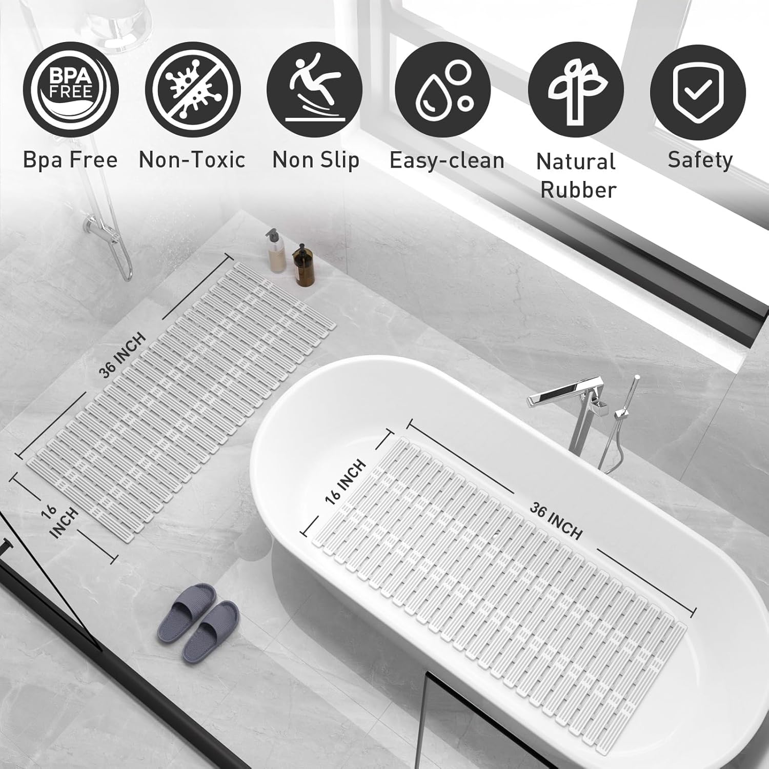 Thumbnail 1 de XIYUNTE Large Shower Mat 90x40cm non slip